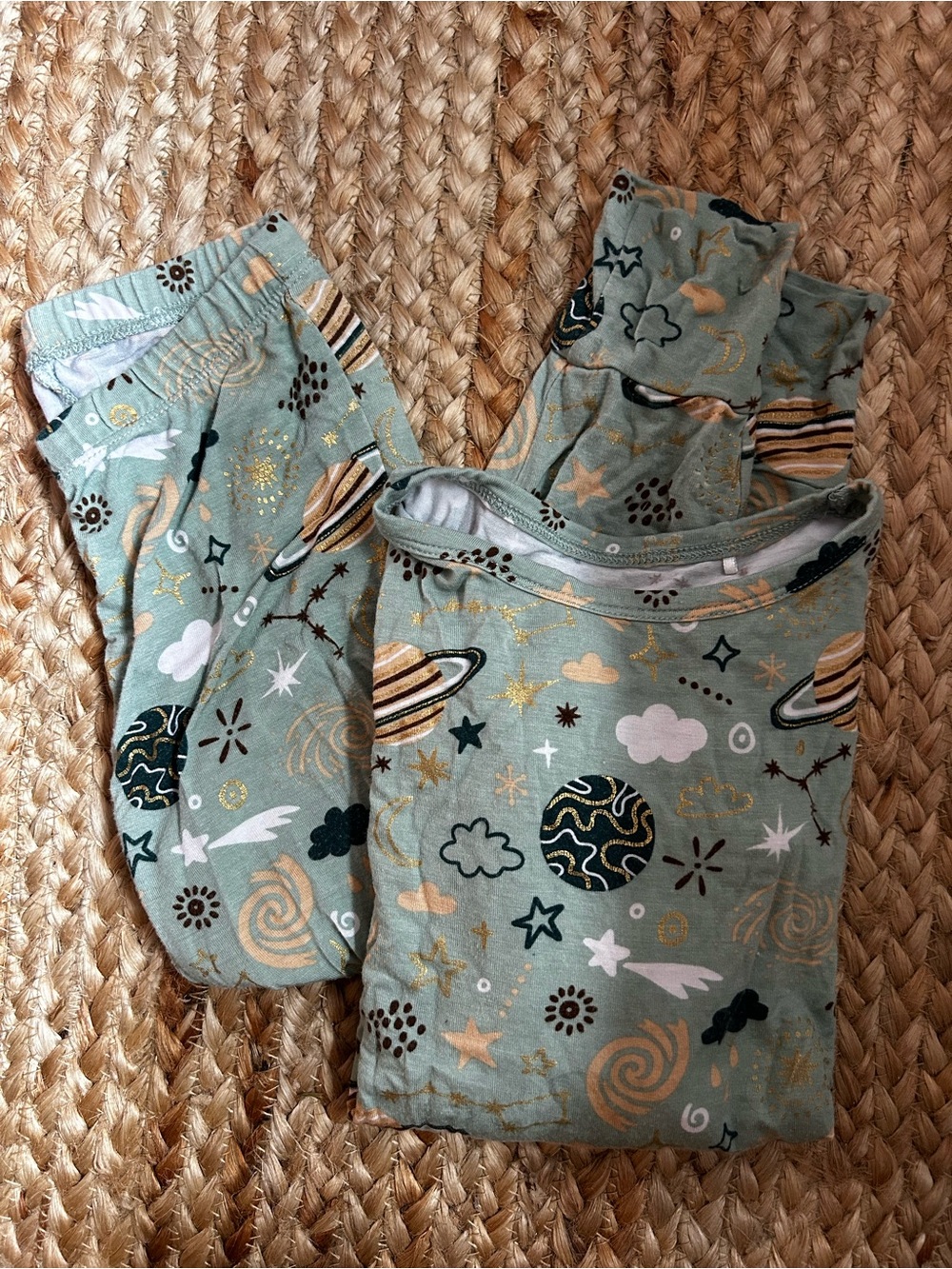 Posh Peanut Space Print Green Pajama Set
